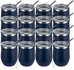 MEWAY 12oz Wine Tumbler 16 Pack Bulk Gifts for Women,Double Wall Vacuum Stainless Steel Travel Mug with Lid,Insulated Stemless Wine Cup Glass for Coffee,Cocktails,Drinks(Navy,Set of 16) by MEWAY