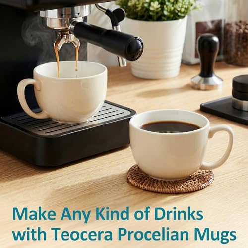 Teocera 16oz Large Coffee Mugs Set of 4 - Thick Cream Porcelain Cups for Cappuccino, Latte, Tea & Hot Chocolate - Dishwasher Safe Ceramic with Comfort Grip Handles - Image 4
