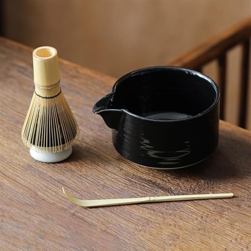LUNCHS 4-Piece Set Matcha Kit Matcha Accessory Matcha Whisk and Bowl with Bamboo Teaspoon and Tea Brush Matcha Whisk Set(Black) by lunchskins