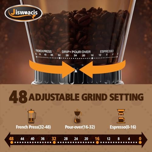 Burr Coffee Grinder, Electric Conical Coffee Bean Grinder With 48 Grind Settings Anti-static Burr Mill, Precision Electronic Timer, for Espresso/Drip/Cold Brew/French Press, Stainless Steel, Silver - Image 7