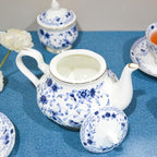 Bone China Tea Set, 21-Pieces Porcelain Tea Set for Adults, Tea Cups And Saucers for 6, with Teapot, Spoons, Sugar Bowl, Creamer Pitcher, Vintage Tea Set for Women Tea Party,Gift Box (Blue) - Image 4
