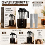 Cold Brew Coffee Maker Glass 64 Oz Mason Jar Pitcher With Stainless Steel Filter,Heavy Duty Glass Mason Pitcher With Spout Lid for Iced Coffee,Tea And Lemonade (Yellow Handle Cover,64 oz) - Image 7