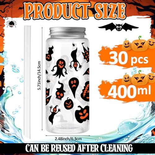 Skylety 30 Pcs Halloween Cups with Lids Straws 13.5 oz Bloody,Pumpkin - Image 2