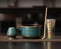 Traditional Japanese Matcha Tea Set, Handcrafted Ceramic Bowl with Bamboo Whisk, Scoop and Stand, Complete 4-Piece Ceremonial Kit for Tea Preparation by Unknown