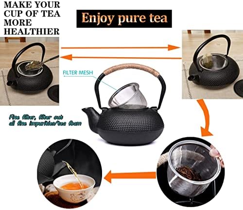 Tea Kettle,Cast Iron Teapot in Japanese Style,Tetsubin Tea Kettle with Stainless Steel Infuser,1.8L Die Casting Pattern Stove Safe Kettles,Traditional Iron Teapots(Color:particle bronze) (Size : Part - Image 4