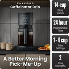 Chefman Caffeinator Programmable Drip Coffee Maker, 14-Cup Glass Carafe with 1-4 Cup Brewing, Classic & Bold Settings, 24-Hour Timer, Customizable Warming Plate, Reusable GoldTone Filter - Midnight - Image 2