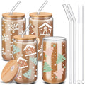 SiliFine 4 Pcs Christmas Glass Cups with Lids and Straws 16 oz by SiliFine
