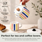 Hand-Painted Vertical Striped Ceramic Electric Kettle 1.0L - 1000W Fast Boil with Wooden Lid, Auto Shut-Off & Boil-Dry Protection for Coffee and Tea - Image 5