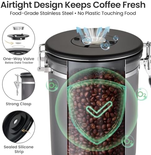 Veken Coffee Canister, 32.5OZ, 2lbs, Large Airtight Stainless Steel Jars - Image 3