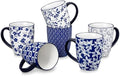 vancasso SELENE Large Coffee Mugs Set of 6, 16 Oz Porcelain Coffee Cups with Handle, Ceramic Tea Cup for Cappuccino, Latte, Tea, Cocoa, Dishwasher & Microwave Safe Gift Sets, Vintage Blue by vancasso