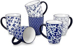 vancasso SELENE Large Coffee Mugs Set of 6, 16 Oz Porcelain Coffee Cups with Handle, Ceramic Tea Cup for Cappuccino, Latte, Tea, Cocoa, Dishwasher & Microwave Safe Gift Sets, Vintage Blue by vancasso