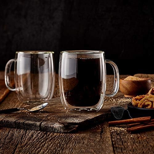 Safdie & Co. 2 PCS Set Insulated, Cappuccino Cups,Glass Coffee Mug, 350ml, Transparent by Unknown