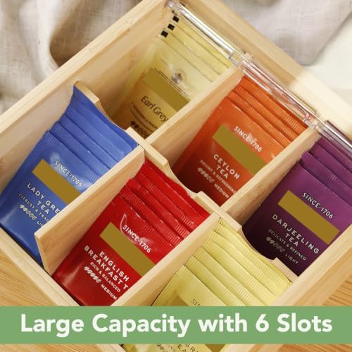 HTB Bamboo Tea Bag Organizer Storage Box with 6 Compartments - Image 6