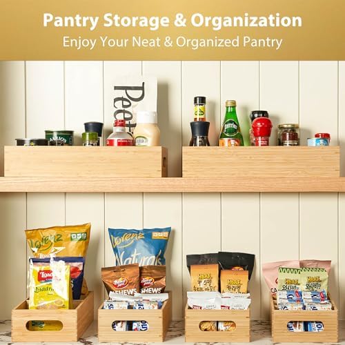 Umilife Large Bamboo Pantry Organizers and Storage Bins with Removable Dividers, Kitchen Drawer Cabinet Countertop Organization for Snack, Spice Packets, Teabags, Seasoning Pouches (2 Pack) - Image 2