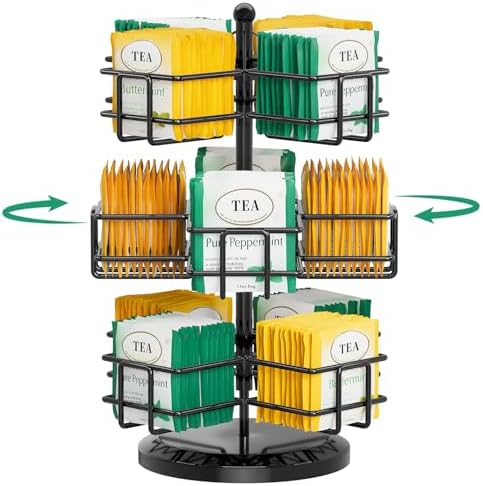 EsLuker.ly Tea Bag Holder Organizer for Counter, 3 Tier Metal Black by EsLukerly