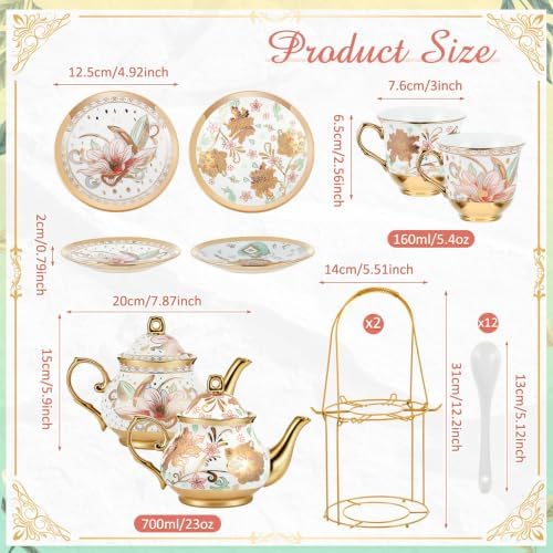 Zhehao 40 Pcs Porcelain Tea Set for Adult, with Metal Holder, Vibrant - Image 2