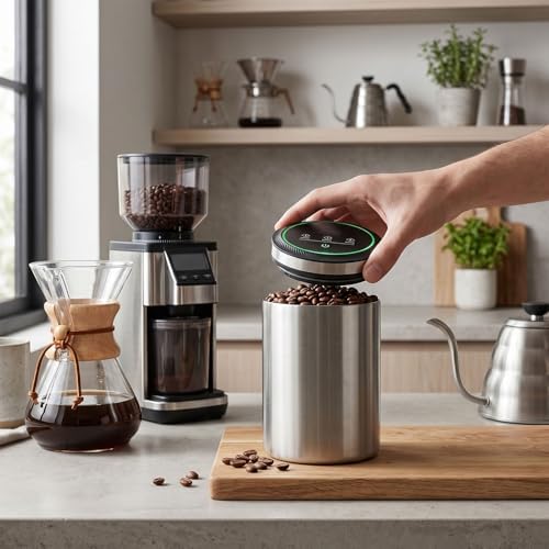 Asixxsix Vacuum Coffee Canister, Stainless Steel Airtight Automatic Food Vacuum Canister with Digital Display, Ideal for Storing Coffee Beans, Grains, Flour, Fruits, Nuts, and More. - Image 4