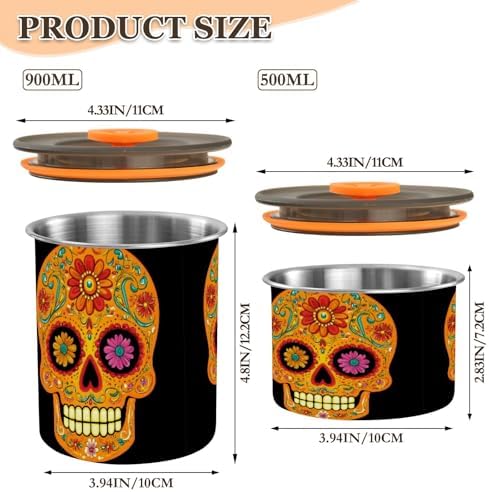Stainless Steel Coffee Storage Containers with Airtight Lid, Sugar Skull Flower Mexican 30oz Food Storage Container Kitchen Canister for Tea, Coffee Beans, Ground, Sugar Storage - Image 3
