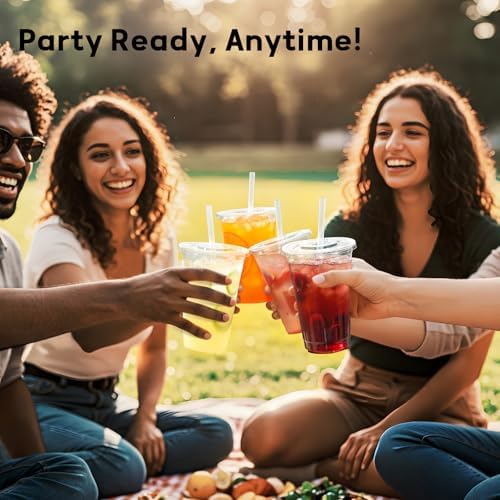 AOZITA 300 Pack - 16 oz Clear Plastic Cups with Lids and Straws, Food Safe Disposable Iced Coffee Cups for Cold Beverages, Smoothies, Iced Coffee, Leak-Proof, BPA-Free - Image 6