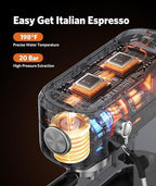 COWSAR Espresso Machine 20 Bar,Compact Espresso Machine with Milk Frother,Stainless Steel Coffee Maker with 40 oz Removable Water Tank for Cappuccino,Latte - Image 6