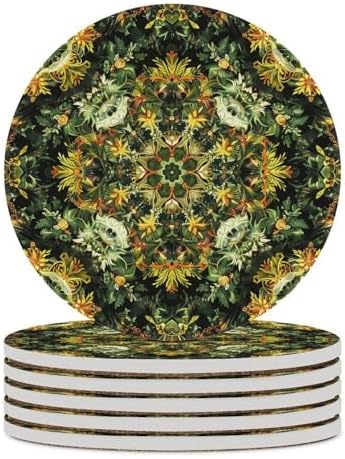 6PCS Coasters for Drinks Set, Ceramic Coasters with Cork Backing Pads, Heat Resistant Drink Coasters for Coffee Table, Natural Style Green Coaster for Tabletop Protection 4.1" Cup Mat Pad by Unknown