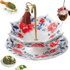 Umbrella Shape Ceramic Tea Strainer - Chinese Blue and White Porcelain Loose Leaf Tea Infuser with Drip Base, Traditional Chinese Fine Mesh Filter for Kung Fu Tea and Coffee Brewing (Red) by Unknown