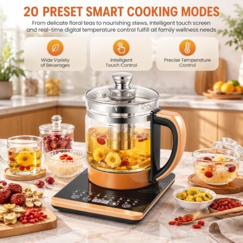 1.8l Electric Glass Kettle,800w Tea Maker with 18 Smart Menus,24h Timer,Temperature Control,Infuser,Water Boiler for Coffee Soup - Image 4