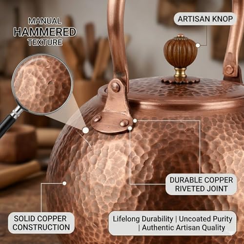 copper tea kettle, tea kettle, tea pot, stovetop, handmade, thick, whistling tea kettle, stove top, teapot for stovetop (copper,1.5L) - Image 5