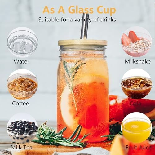 4Pack 32oz Vintage Mason Jars with Bamboo Lids, Wide Mouth Glass Cup - Image 4