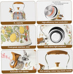 Stove Top Tea Kettle, 3L Stainless Steel Lemon Pattern Whistling Kettle with Anti-Hot Foldable Handle for Tea and Coffee, Stainless Steel Kettles - Image 3