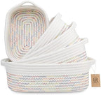 NaturalCozy 5-Piece Rectangle Storage Basket Set- Natural Cotton Rope Woven Baskets for Organizing! Small Basket for Montessori, Baby Nursery, Dog Toy Baskets, Cat Toy Box, Bathroom Organization Bin by NaturalCozy