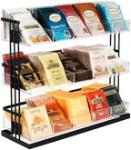J JACKCUBE DESIGN Tea Bag Organizer Steel and Acrylic 3 Tier, 15 Compartment Tea Bags Sugar Packets Coffee Station Storage Holder for Cabinet Countertop Office (Black)- MK956A by JACKCUBEDESIGN