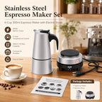 6 Cup Moka Pot, Electric Stovetop Espresso Maker with Electric Stove, Stainless Steel Coffee Maker for Cafes, Stores, Offices (6 Cup - 300ml) - Image 2