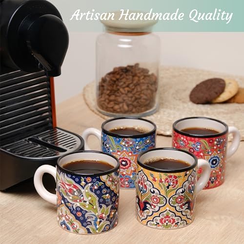 Ceramic Espresso Cups, 5 Oz Espresso Cups Set of 4, Handmade Espresso Cup, 2.75 Inch Espresso Mugs, Multicolor Demitasse Cups, Microwave & Dishwasher Safe Espresso Mugs, Coffe Mug Set (FLOWER BLOOM) - Image 3