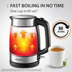 KRUPS 1.7L Glass Electric Kettle: Fast-Boiling 1500W with LED Indicator, Anti-Scale Filter, Auto Shut-Off, and Cordless Design - Boil 1 Cup in 80 Seconds for Perfect Tea and Coffee - Image 2