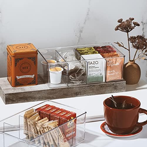 Sorbus Storage Bins with Dividers - Clear Plastic Organizer - Store Tea Bags, Spices, Seasonings, Drink Packets, Oatmeal - Snack Storage & Display Containers for Kitchen & Pantry (4 Pack) - Image 2