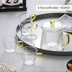Glass Tea Sets Teapot Set - Tea Set for Adults - Modern Small Tea Pot Set with Removable Infuser and 4 Clear Tea Cups - Blooming Flower Loose Leaf Tea Sets for Women Tea Party - Tea Service Gift Set - Image 4
