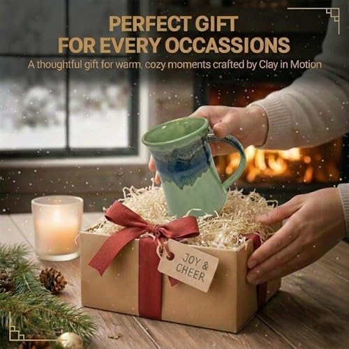 Clay in Motion Handmade Ceramic Mug 24 oz, Large Coffee Mug, Hand Painted Stoneware, Dishwasher Microwave & Oven Safe, Lead-Free, Made in USA Since 1981 (Misty Green) - Image 6