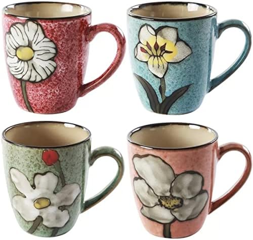 rockgoldbug Ceramics 12oz Coffee mugs set of 4,cups,Underglaze Technique by ROCKGOLDBUG