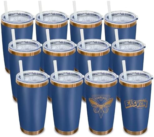 20 oz Tumbler Bulk Stainless Steel Tumblers with Lids and Straws Navy by MetalyaTumblers
