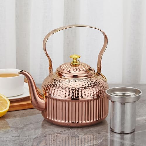 SANQIAHOME Antique 1.8L (60 Oz) Stainless Steel Teapot with Infuser Copper - Image 2