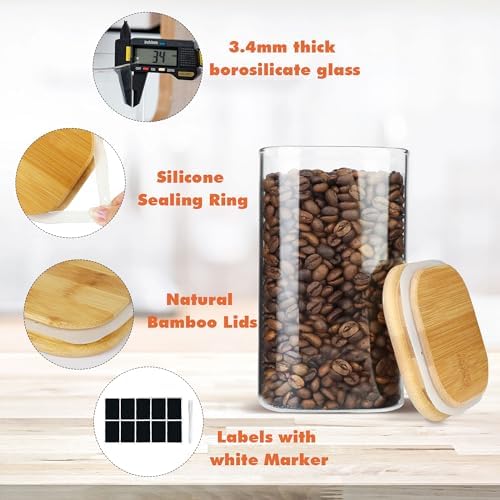 Glass Storage Containers with Airtight Bamboo Lids Set of 4,Pantry Food Storage Container,Perfect for Kitchen Organization-Flour, Rice, Pasta, Sugar, Coffee Beans, Accessories Included (4 packs(50oz)) - Image 6