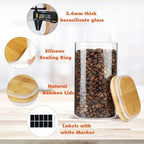 Glass Storage Containers with Airtight Bamboo Lids Set of 4,Pantry Food Storage Container,Perfect for Kitchen Organization-Flour, Rice, Pasta, Sugar, Coffee Beans, Accessories Included (4 packs(50oz)) - Image 6