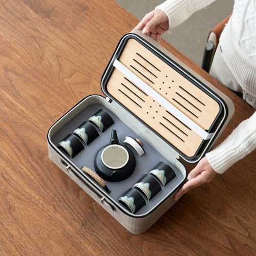 Chinese Tea Set – Black Porcelain Gongfu Teapot with 6 Cups & Tea Tray, Travel Tea Set with Carrying Case for Tea Ceremony, Daily Tea Ritual, Asian Style Gift - Image 3