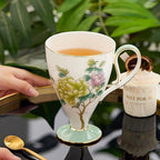 KAMMAK Bone China Coffee Mugs, 15oz Floral Tea Cups with Handle, Set of 2 - Image 3