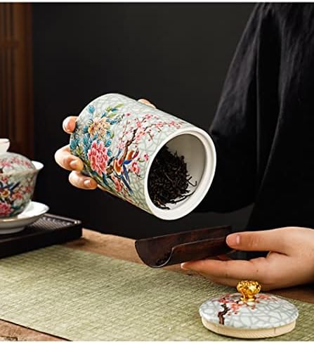Tea Tin 复古珐琅陶瓷茶罐家庭旅行茶具陶瓷密封罐茶包装盒香料储存 Tea Canister(A,Small) - Image 3
