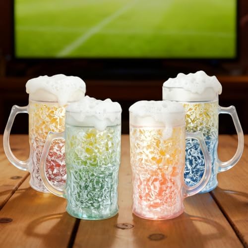 Lily's Home Insulated Double Wall Gel-Filled Acrylic Frosted Freezer Beer Glasses, Great for Enjoying Brews at BBQs and Parties, Clear with Assorted Color Bases (14 oz. Each, Set of 4) - Mug Shape - Image 2