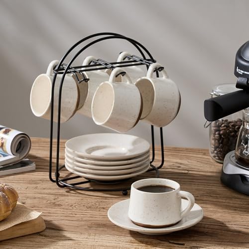 Stackable Cappuccino Cup Set of 6 [4oz]Activated-Glazed Ceramic Coffee Cup - Image 3