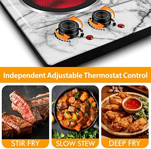 CUSIMAX Hot Plate, 1800W Double Burner Hot Plate for Cooking, White Marble - Image 4