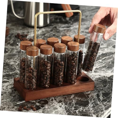 Glass Coffee Bean Storage Tube with Wood Stand - Image 4